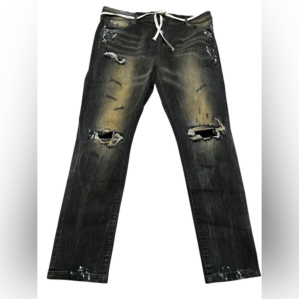 THRT Men's Detroit denim black denim distressed ripped Pants jeans size‎ 44